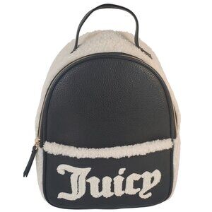Juicy Couture Flashback Mini Backpack. Black Faux Leather w/Faux Sherpa Trim